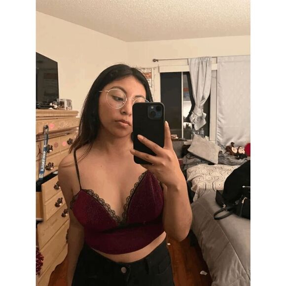 Cider Black Maroon Sparkly Glitter Lace Cropped Tank Top Small NWOT - Picture 6 of 6